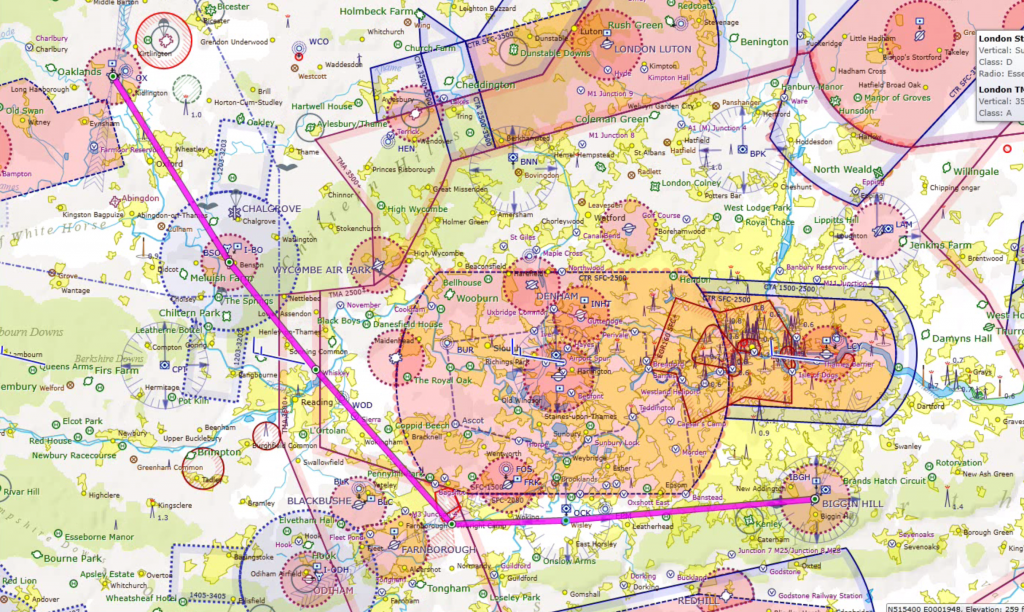 Biggin Hill to Oxford Route